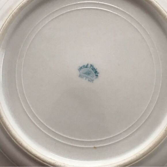 Antique Nippon Hand Painted Pink Rose Gilt Trim Cream & Green Handled Bowl - Picture 12 of 14